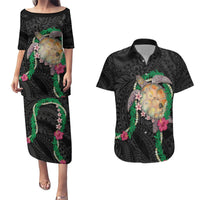 Hawaii Pikake and Maile Lei Couples Matching Puletasi and Hawaiian Shirt Honu Polynesian Pattern Black Color LT03 Black - Polynesian Pride
