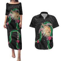 Hawaii Pikake and Maile Lei Couples Matching Puletasi and Hawaiian Shirt Honu Polynesian Pattern Black Color LT03 Black - Polynesian Pride