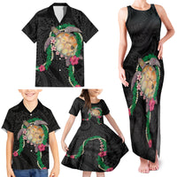 Hawaii Pikake and Maile Lei Family Matching Tank Maxi Dress and Hawaiian Shirt Honu Polynesian Pattern Black Color LT03 - Polynesian Pride