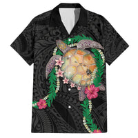 Hawaii Pikake and Maile Lei Family Matching Tank Maxi Dress and Hawaiian Shirt Honu Polynesian Pattern Black Color LT03 Dad's Shirt - Short Sleeve Black - Polynesian Pride
