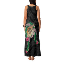 Hawaii Pikake and Maile Lei Family Matching Tank Maxi Dress and Hawaiian Shirt Honu Polynesian Pattern Black Color LT03 - Polynesian Pride