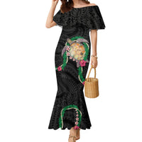 Hawaii Pikake and Maile Lei Mermaid Dress Honu Polynesian Pattern Black Color LT03 Women Black - Polynesian Pride
