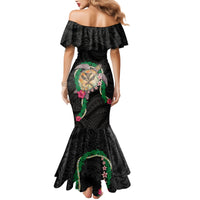 Hawaii Pikake and Maile Lei Mermaid Dress Honu Polynesian Pattern Black Color LT03 - Polynesian Pride