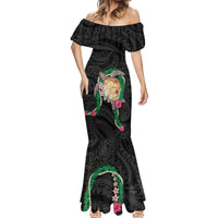 Hawaii Pikake and Maile Lei Mermaid Dress Honu Polynesian Pattern Black Color LT03 - Polynesian Pride