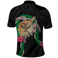 Hawaii Pikake and Maile Lei Polo Shirt Honu Polynesian Pattern Black Color