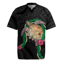 Hawaii Pikake and Maile Lei Rugby Jersey Honu Polynesian Pattern Black Color