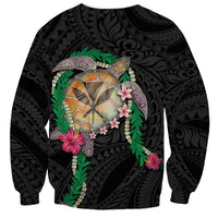 Hawaii Pikake and Maile Lei Sweatshirt Honu Polynesian Pattern Black Color LT03 - Polynesian Pride
