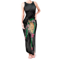 Hawaii Pikake and Maile Lei Tank Maxi Dress Honu Polynesian Pattern Black Color LT03 Women Black - Polynesian Pride