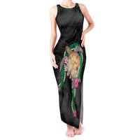 Hawaii Pikake and Maile Lei Tank Maxi Dress Honu Polynesian Pattern Black Color LT03 Women Black - Polynesian Pride