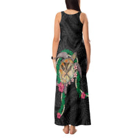 Hawaii Pikake and Maile Lei Tank Maxi Dress Honu Polynesian Pattern Black Color LT03 - Polynesian Pride