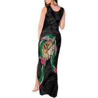 Hawaii Pikake and Maile Lei Tank Maxi Dress Honu Polynesian Pattern Black Color LT03 - Polynesian Pride
