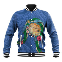 Hawaii Pikake and Maile Lei Baseball Jacket Honu Polynesian Pattern Blue Color LT03 Unisex Blue - Polynesian Pride