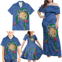 Hawaii Pikake and Maile Lei Family Matching Off Shoulder Maxi Dress and Hawaiian Shirt Honu Polynesian Pattern Blue Color LT03 - Polynesian Pride