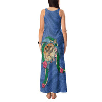 Hawaii Pikake and Maile Lei Tank Maxi Dress Honu Polynesian Pattern Blue Color LT03 - Polynesian Pride
