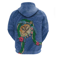 Hawaii Pikake and Maile Lei Zip Hoodie Honu Polynesian Pattern Blue Color