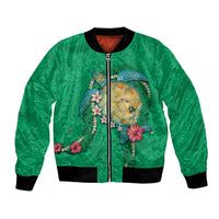 Hawaii Pikake and Maile Lei Bomber Jacket Honu Polynesian Pattern Green Color LT03 Unisex Green - Polynesian Pride