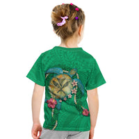 Hawaii Pikake and Maile Lei Kid T Shirt Honu Polynesian Pattern Green Color