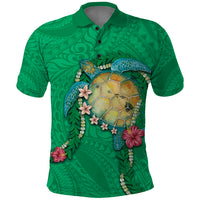Hawaii Pikake and Maile Lei Polo Shirt Honu Polynesian Pattern Green Color