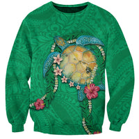 Hawaii Pikake and Maile Lei Sweatshirt Honu Polynesian Pattern Green Color LT03 Unisex Green - Polynesian Pride