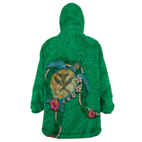 Hawaii Pikake and Maile Lei Wearable Blanket Hoodie Honu Polynesian Pattern Green Color LT03 - Polynesian Pride