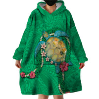 Hawaii Pikake and Maile Lei Wearable Blanket Hoodie Honu Polynesian Pattern Green Color LT03 - Polynesian Pride