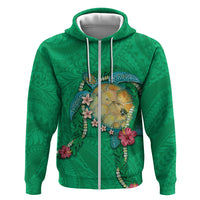 Hawaii Pikake and Maile Lei Zip Hoodie Honu Polynesian Pattern Green Color