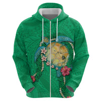 Hawaii Pikake and Maile Lei Zip Hoodie Honu Polynesian Pattern Green Color