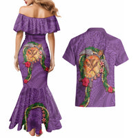 Hawaii Pikake and Maile Lei Couples Matching Mermaid Dress and Hawaiian Shirt Honu Polynesian Pattern Pink Color LT03 - Polynesian Pride