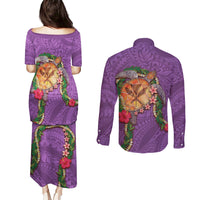 Hawaii Pikake and Maile Lei Couples Matching Puletasi and Long Sleeve Button Shirt Honu Polynesian Pattern Pink Color LT03 - Polynesian Pride