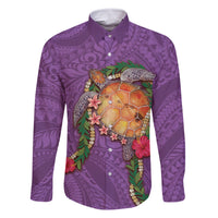 Hawaii Pikake and Maile Lei Family Matching Long Sleeve Bodycon Dress and Hawaiian Shirt Honu Polynesian Pattern Pink Color LT03 Dad's Shirt - Long Sleeve Pink - Polynesian Pride