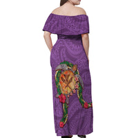 Hawaii Pikake and Maile Lei Off Shoulder Maxi Dress Honu Polynesian Pattern Pink Color LT03 - Polynesian Pride