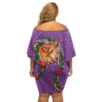 Hawaii Pikake and Maile Lei Off Shoulder Short Dress Honu Polynesian Pattern Pink Color LT03 - Polynesian Pride