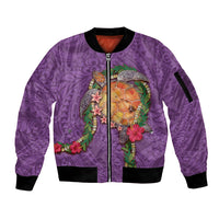 Hawaii Pikake and Maile Lei Sleeve Zip Bomber Jacket Honu Polynesian Pattern Pink Color LT03 Unisex Pink - Polynesian Pride