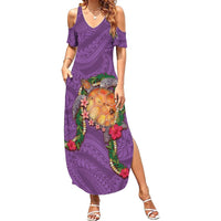 Hawaii Pikake and Maile Lei Summer Maxi Dress Honu Polynesian Pattern Pink Color LT03 Women Pink - Polynesian Pride