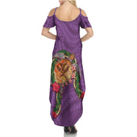 Hawaii Pikake and Maile Lei Summer Maxi Dress Honu Polynesian Pattern Pink Color LT03 - Polynesian Pride