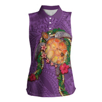Hawaii Pikake and Maile Lei Women Sleeveless Polo Shirt Honu Polynesian Pattern Pink Color