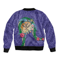 Hawaii Pikake and Maile Lei Bomber Jacket Honu Polynesian Pattern Purple Color LT03 - Polynesian Pride