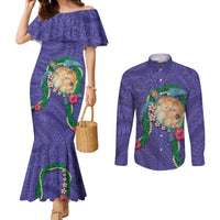 Hawaii Pikake and Maile Lei Couples Matching Mermaid Dress and Long Sleeve Button Shirt Honu Polynesian Pattern Purple Color LT03 Purple - Polynesian Pride