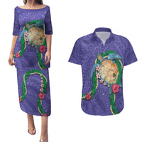 Hawaii Pikake and Maile Lei Couples Matching Puletasi and Hawaiian Shirt Honu Polynesian Pattern Purple Color LT03 Purple - Polynesian Pride
