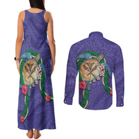 Hawaii Pikake and Maile Lei Couples Matching Tank Maxi Dress and Long Sleeve Button Shirt Honu Polynesian Pattern Purple Color LT03 - Polynesian Pride