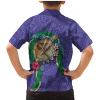 Hawaii Pikake and Maile Lei Family Matching Mermaid Dress and Hawaiian Shirt Honu Polynesian Pattern Purple Color