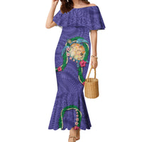 Hawaii Pikake and Maile Lei Family Matching Mermaid Dress and Hawaiian Shirt Honu Polynesian Pattern Purple Color