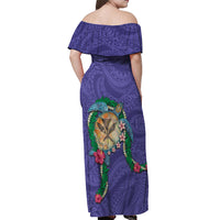 Hawaii Pikake and Maile Lei Off Shoulder Maxi Dress Honu Polynesian Pattern Purple Color LT03 - Polynesian Pride