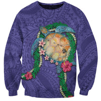 Hawaii Pikake and Maile Lei Sweatshirt Honu Polynesian Pattern Purple Color LT03 Unisex Purple - Polynesian Pride