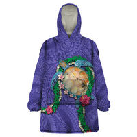 Hawaii Pikake and Maile Lei Wearable Blanket Hoodie Honu Polynesian Pattern Purple Color LT03 One Size Purple - Polynesian Pride
