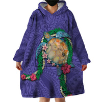 Hawaii Pikake and Maile Lei Wearable Blanket Hoodie Honu Polynesian Pattern Purple Color LT03 - Polynesian Pride