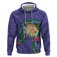 Hawaii Pikake and Maile Lei Zip Hoodie Honu Polynesian Pattern Purple Color