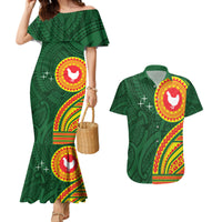 Manu'a Cession Day Couples Matching Mermaid Dress and Hawaiian Shirt Polynesian Pattern LT03 Green - Polynesian Pride