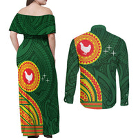 Manu'a Cession Day Couples Matching Off Shoulder Maxi Dress and Long Sleeve Button Shirt Polynesian Pattern LT03 - Polynesian Pride