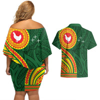 Manu'a Cession Day Couples Matching Off Shoulder Short Dress and Hawaiian Shirt Polynesian Pattern LT03 - Polynesian Pride